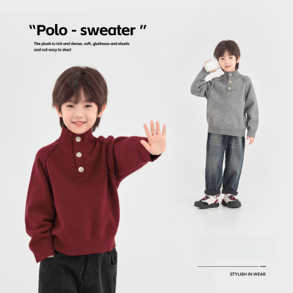 男童POLO領奶油卷針織衫