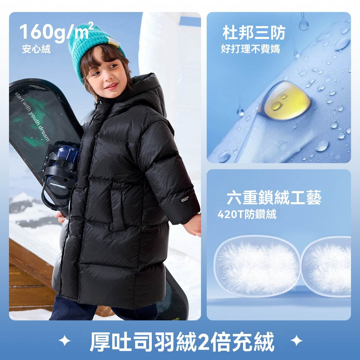 三防兒童冬季抗極寒羽絨服