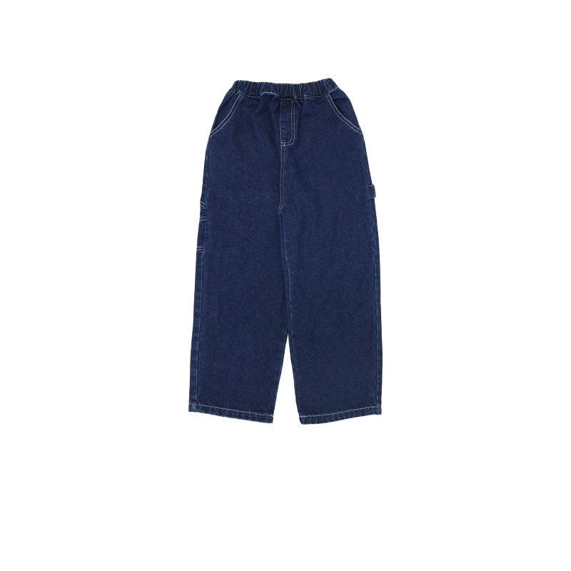 兒童春季復古工裝水洗直筒牛仔褲