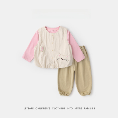 兒童春秋小熊輕量馬甲上衣褲子三件套