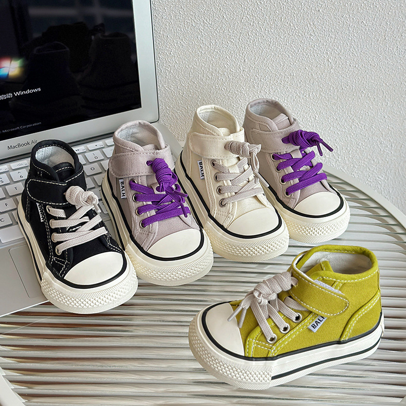 兒童軟底芒果頭高幫帆布鞋