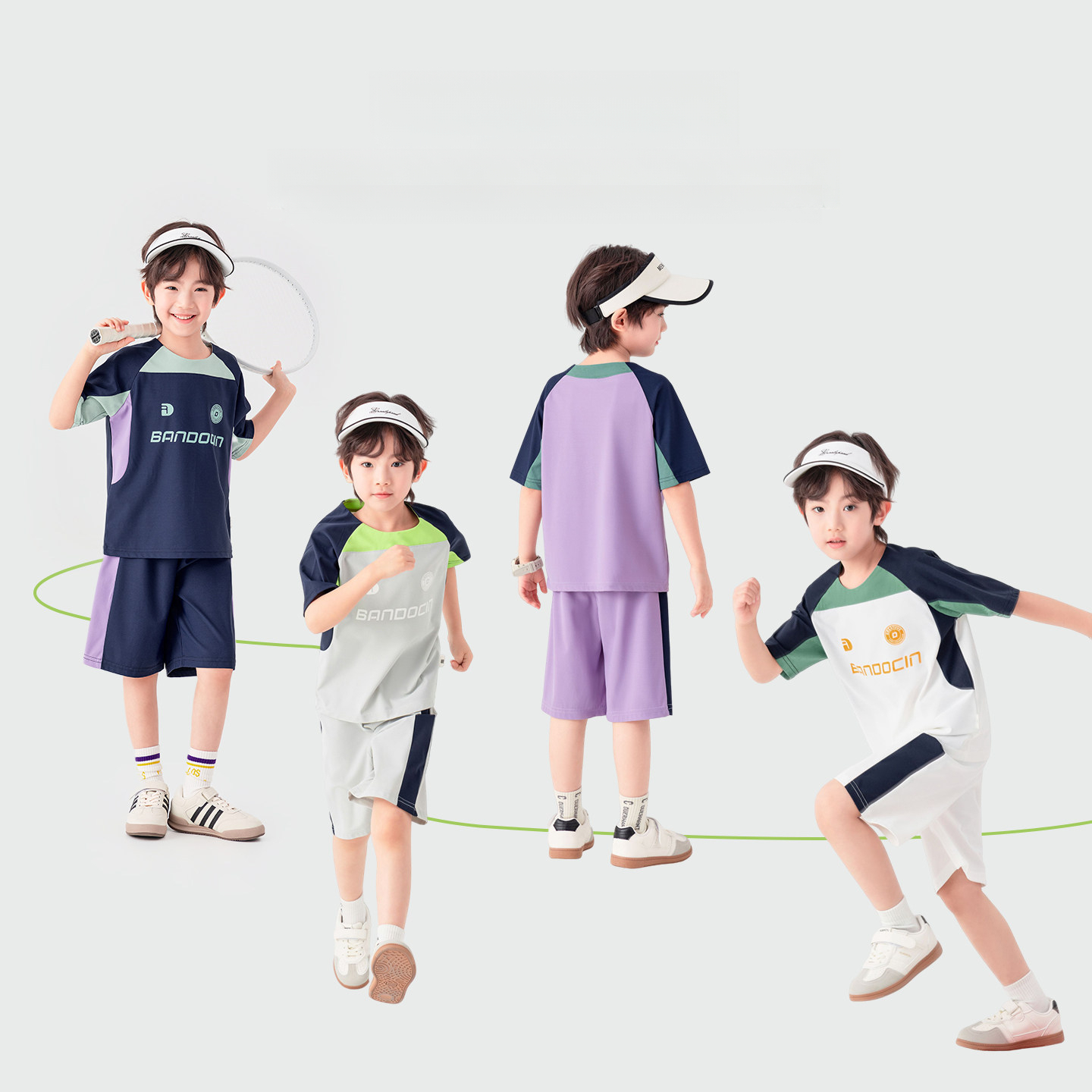 男童夏季訓練跑步拼色插肩袖兩件套
