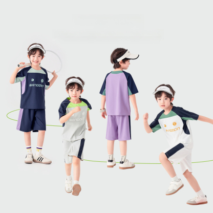 男童夏季訓練跑步拼色插肩袖兩件套