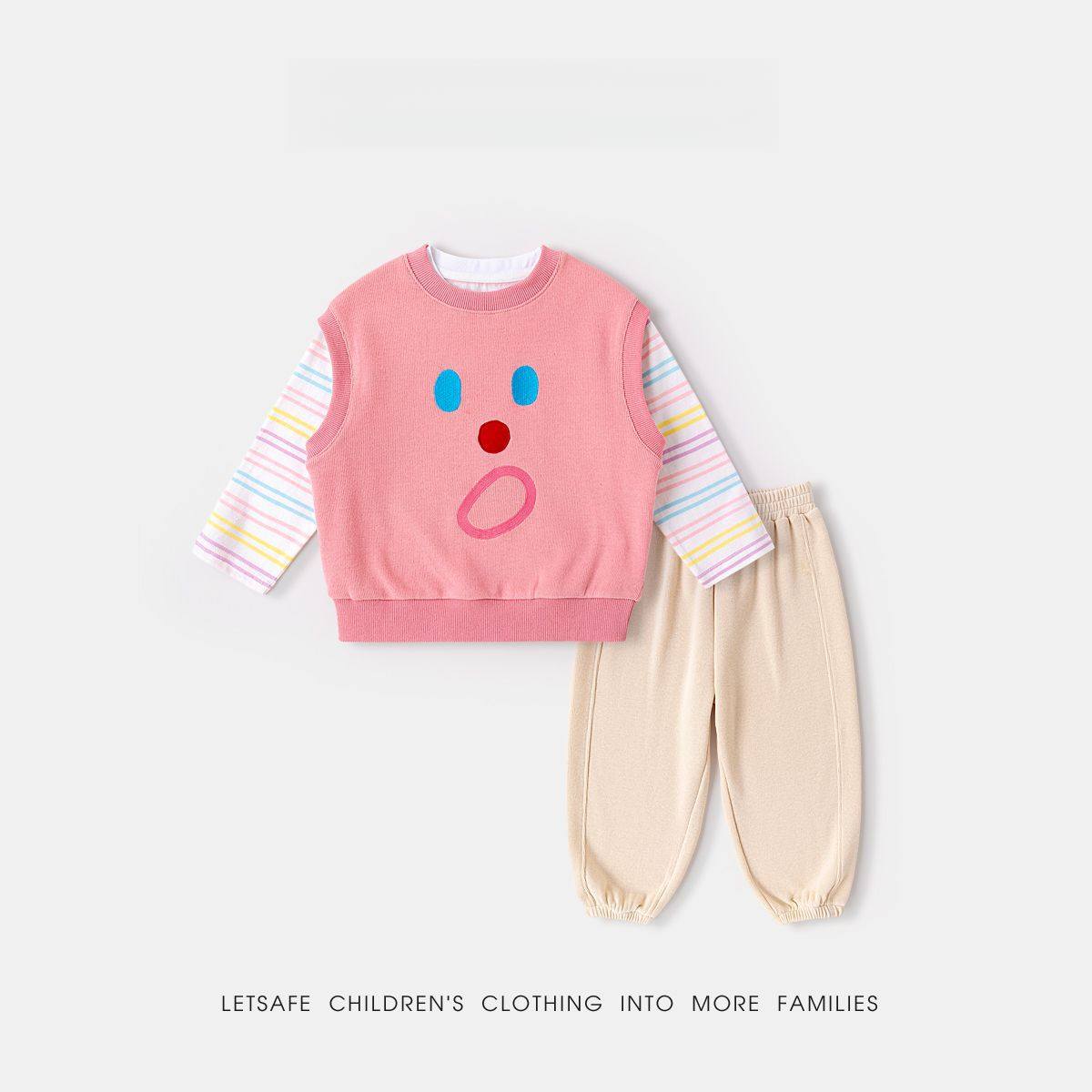 春季兒童新款時髦馬甲T恤褲子三件套