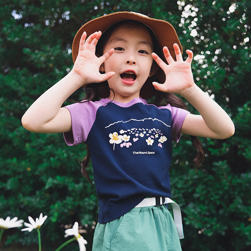 女童撞色拼接半袖輕薄短T
