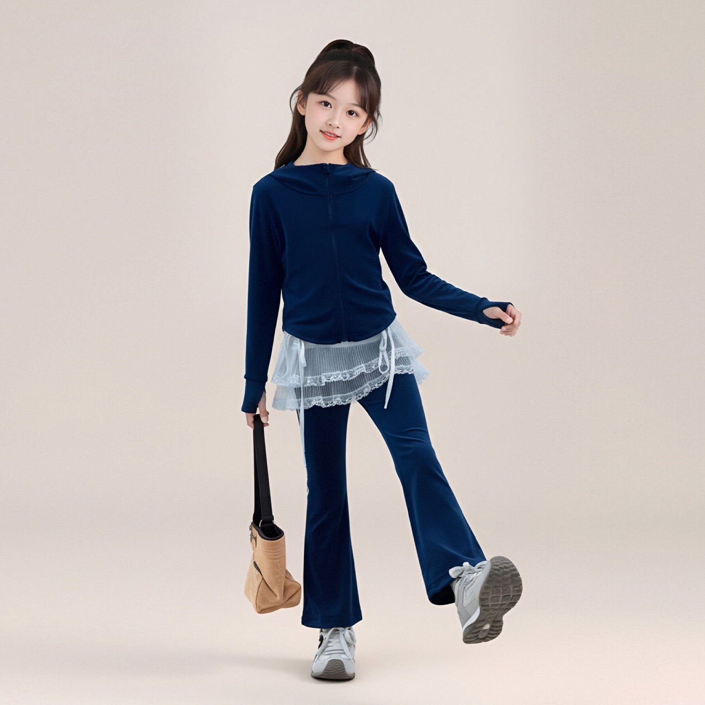 女童春季高彈修身速乾瑜伽服套裝