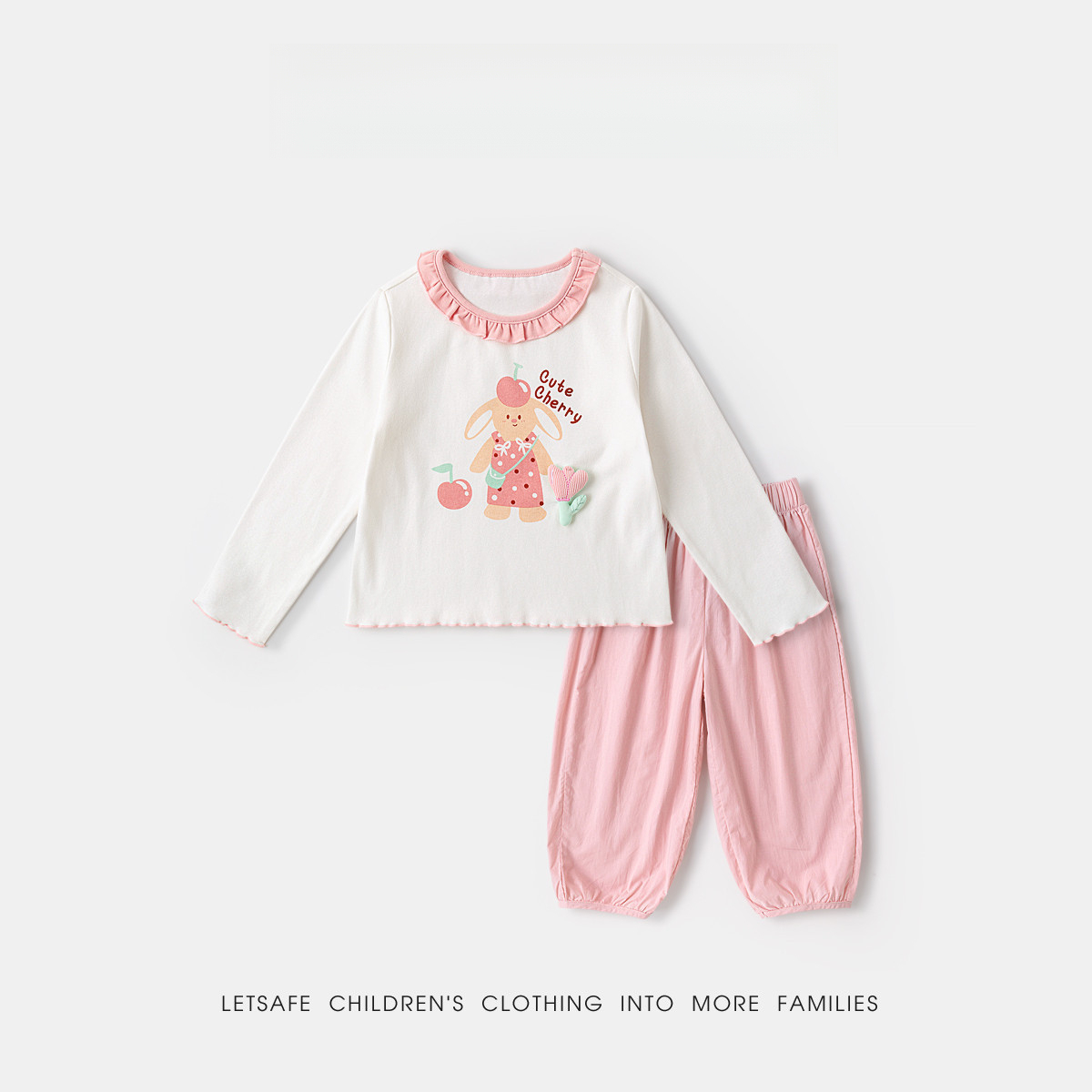 春季女童甜美洋氣T恤褲子兩件套