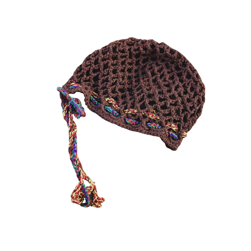 女童春季鏤空手工鈎織抽繩包頭針織帽子