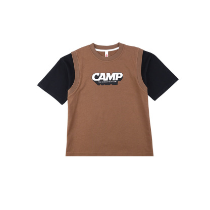 男童夏季拼接撞色假兩件短袖