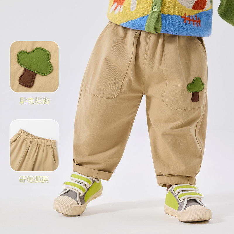100%全棉兒童秋季簡約童趣休閒褲