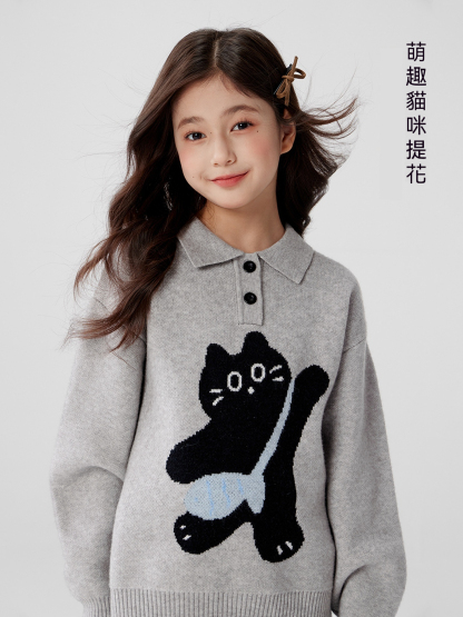 女童POLO卡通小貓毛衣