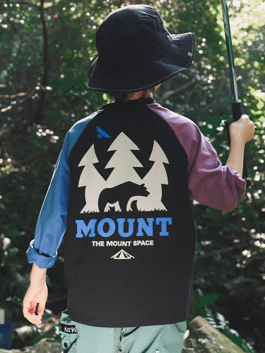 男童春季撞色插肩透氣印花長袖T恤打底衫