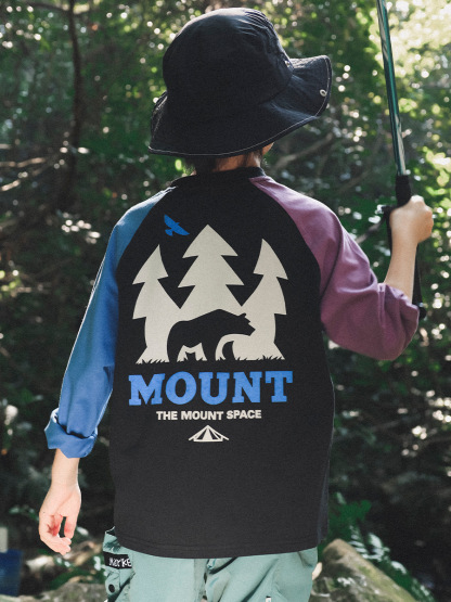 男童春季撞色插肩透氣印花長袖T恤打底衫