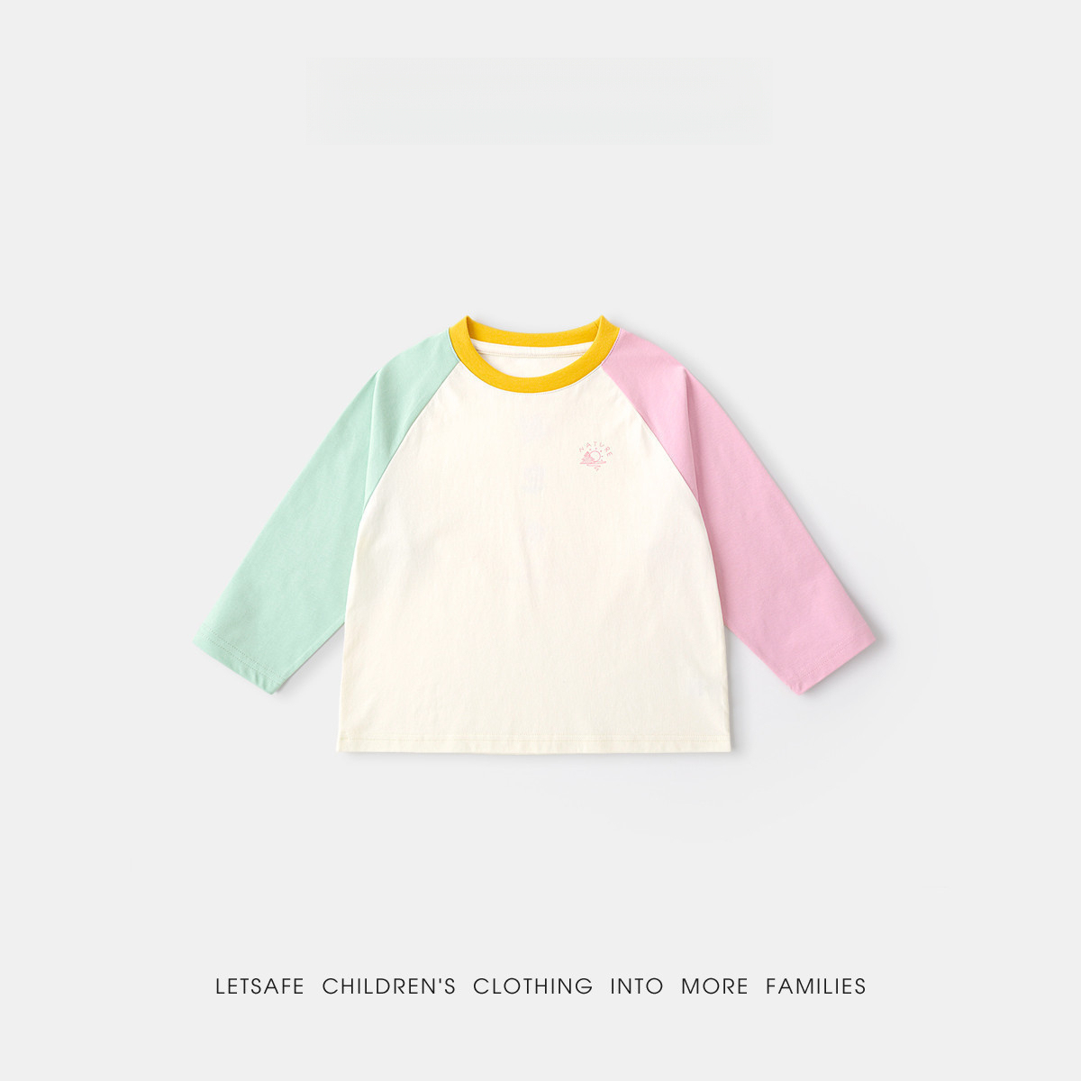 女童春季撞色插肩袖運動涼感長袖T恤