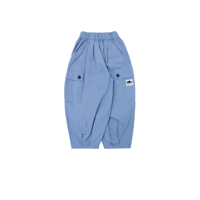 女童春季純棉寬鬆束脚工裝長褲