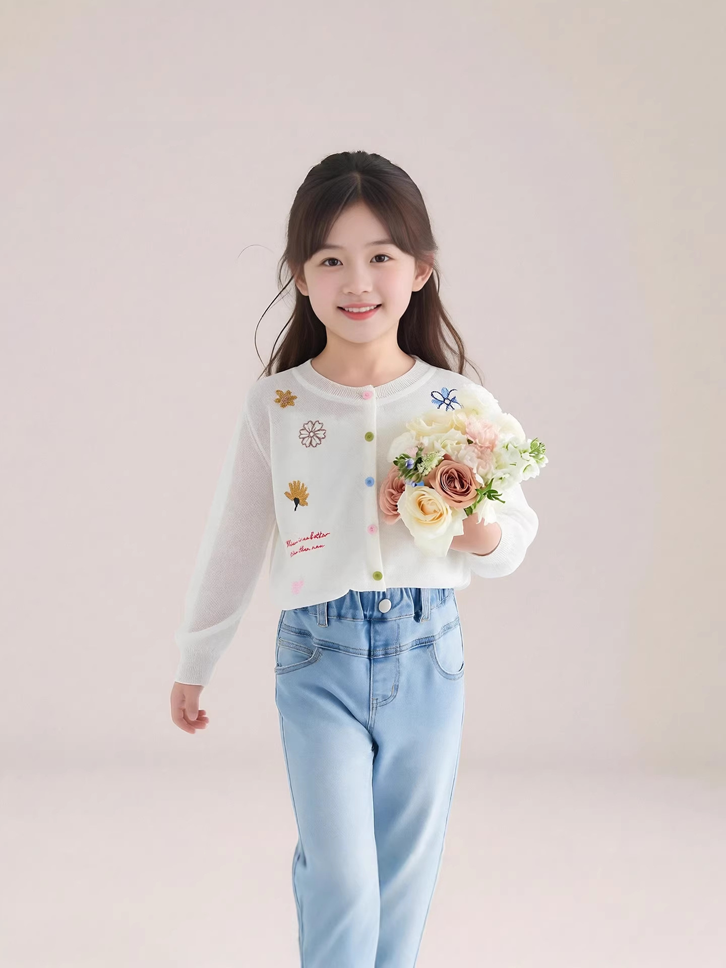 夏季女童韓系冰絲翻領百搭學院風針織衫背心