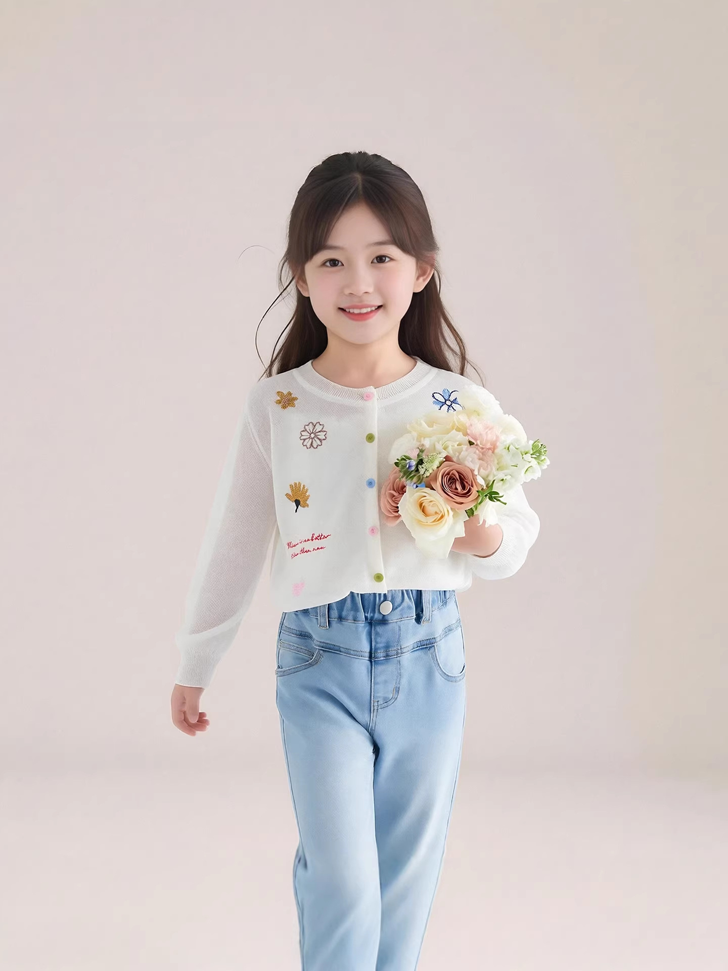 夏季女童韓系冰絲翻領百搭學院風針織衫背心