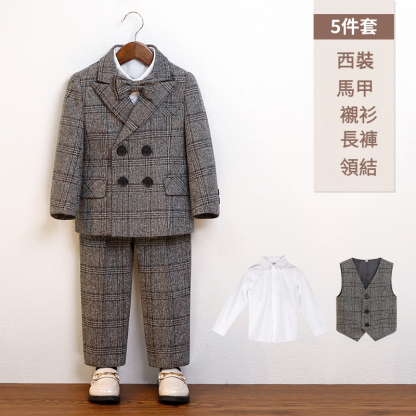 兒童秋冬英倫格子西服