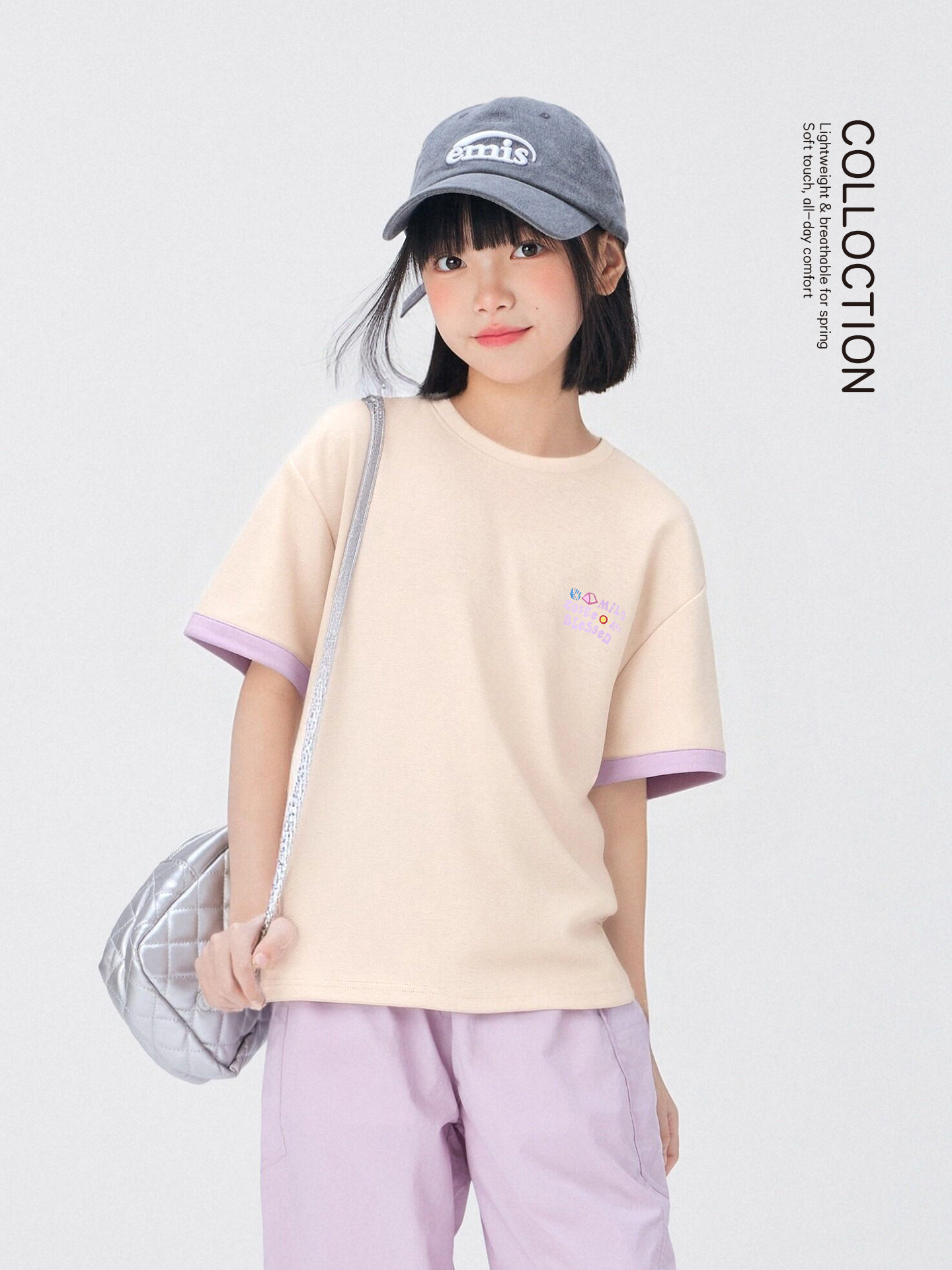 女童雙面紗撞色T