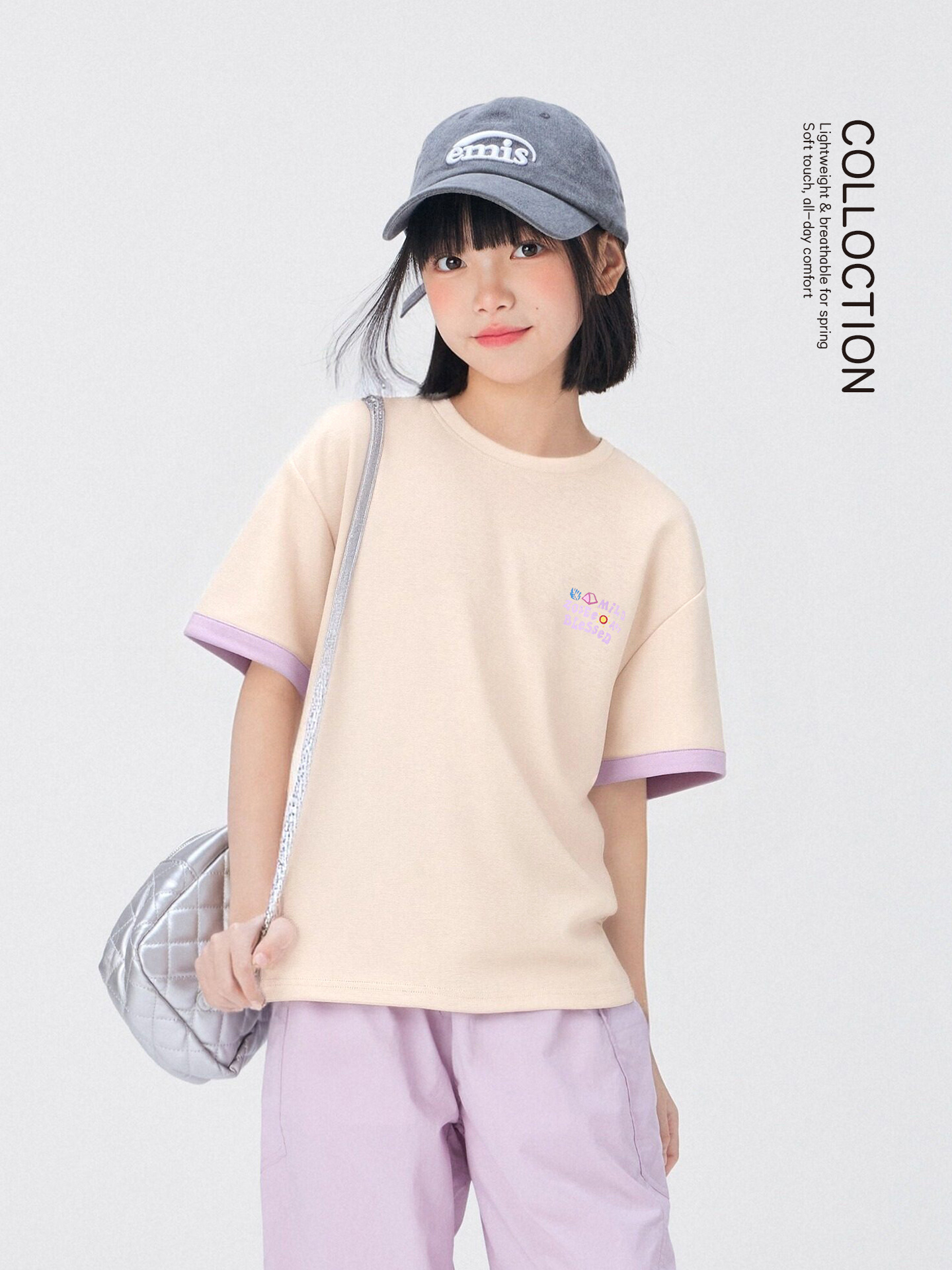 女童雙面紗撞色T