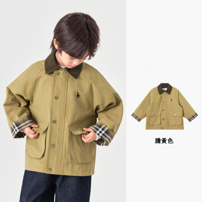 男童復古春秋款工裝風衣外套