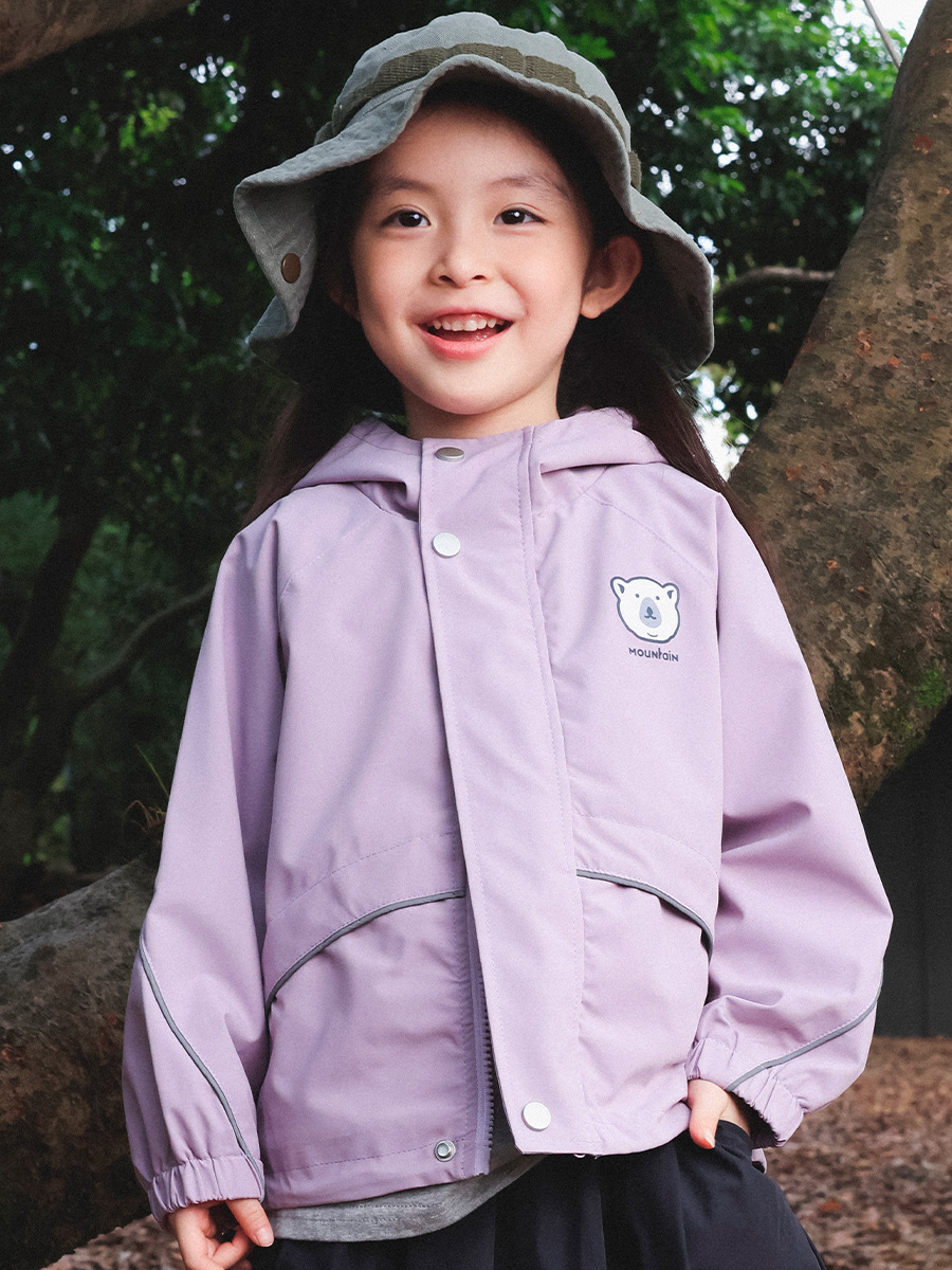 女童春季連帽軟殼印花立領外套