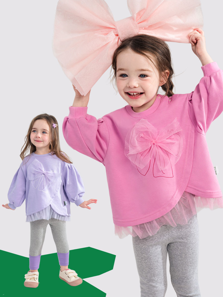 女童可愛春季蝴蝶結衛衣打底褲兩件套裝