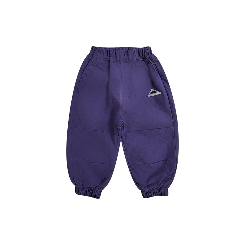 兒童山系撞色口袋束腳工裝機能褲