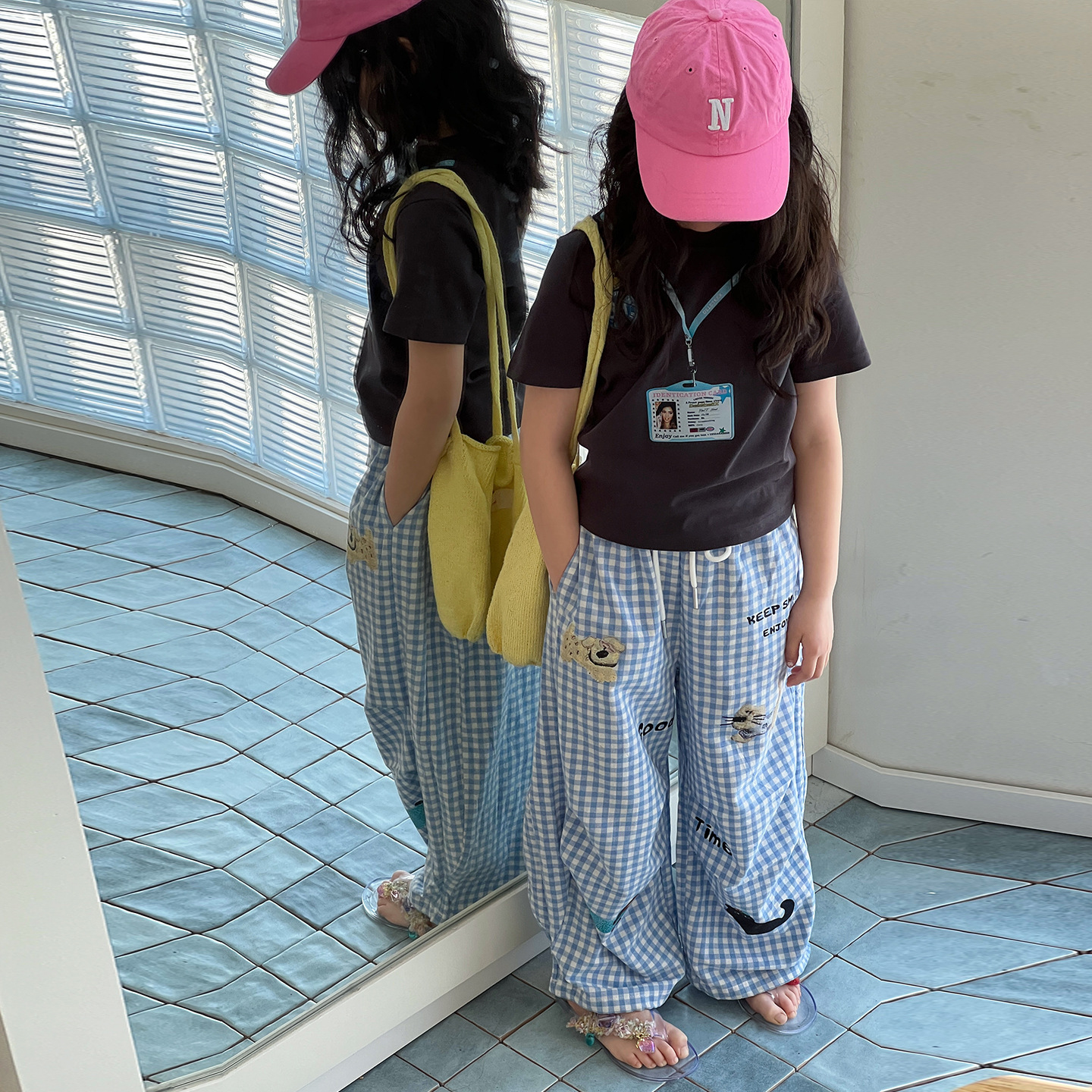 女童夏季卡通刺繡直筒沙灘闊腿褲