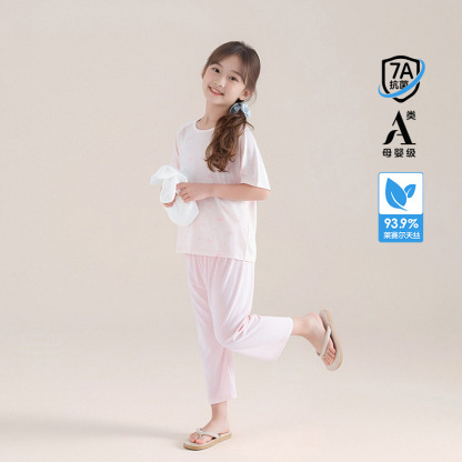 女童春秋款卡通短袖睡衣套裝