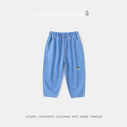 兒童春秋不易褪色牛仔褲長褲