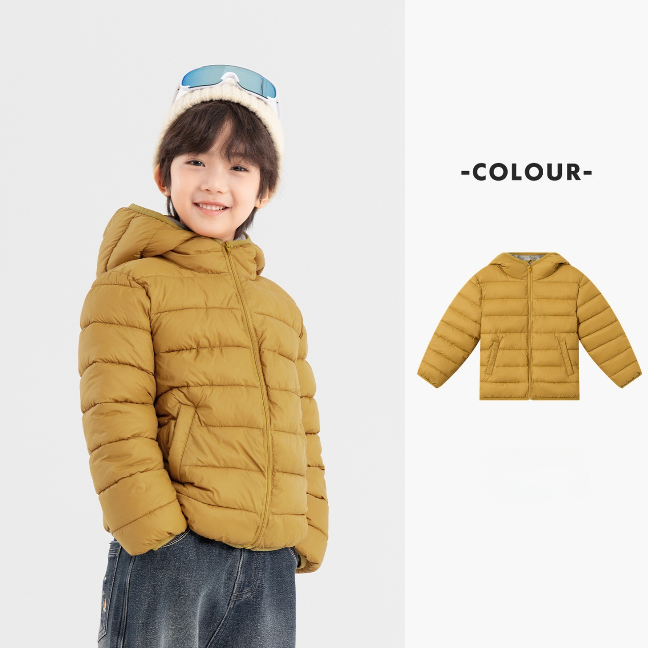 兒童秋冬雲感連帽防潑水棉服