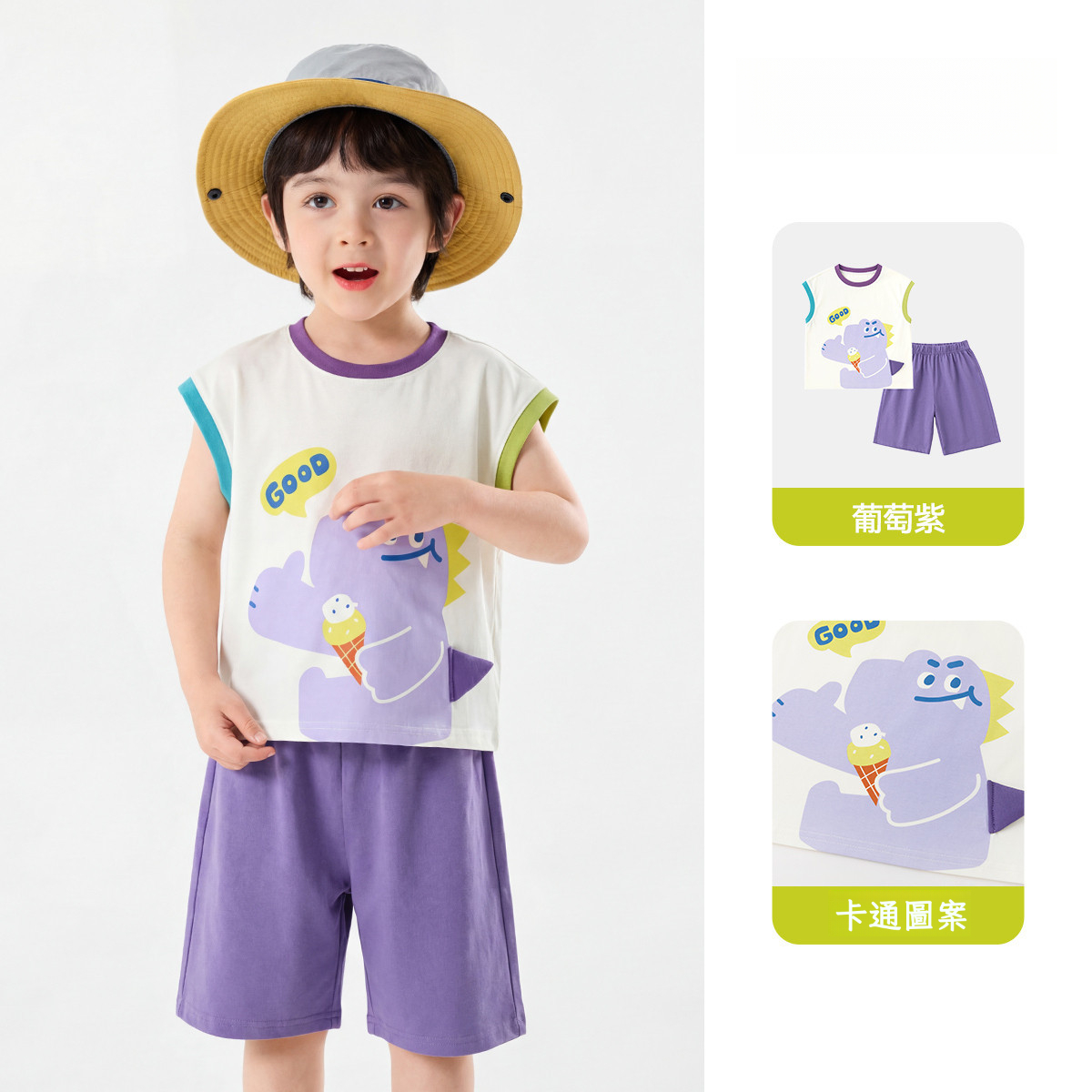 兒童卡通休閒短袖短褲兩件套