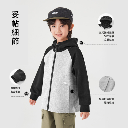 男童春款中大童拼色印花寬鬆連帽外套