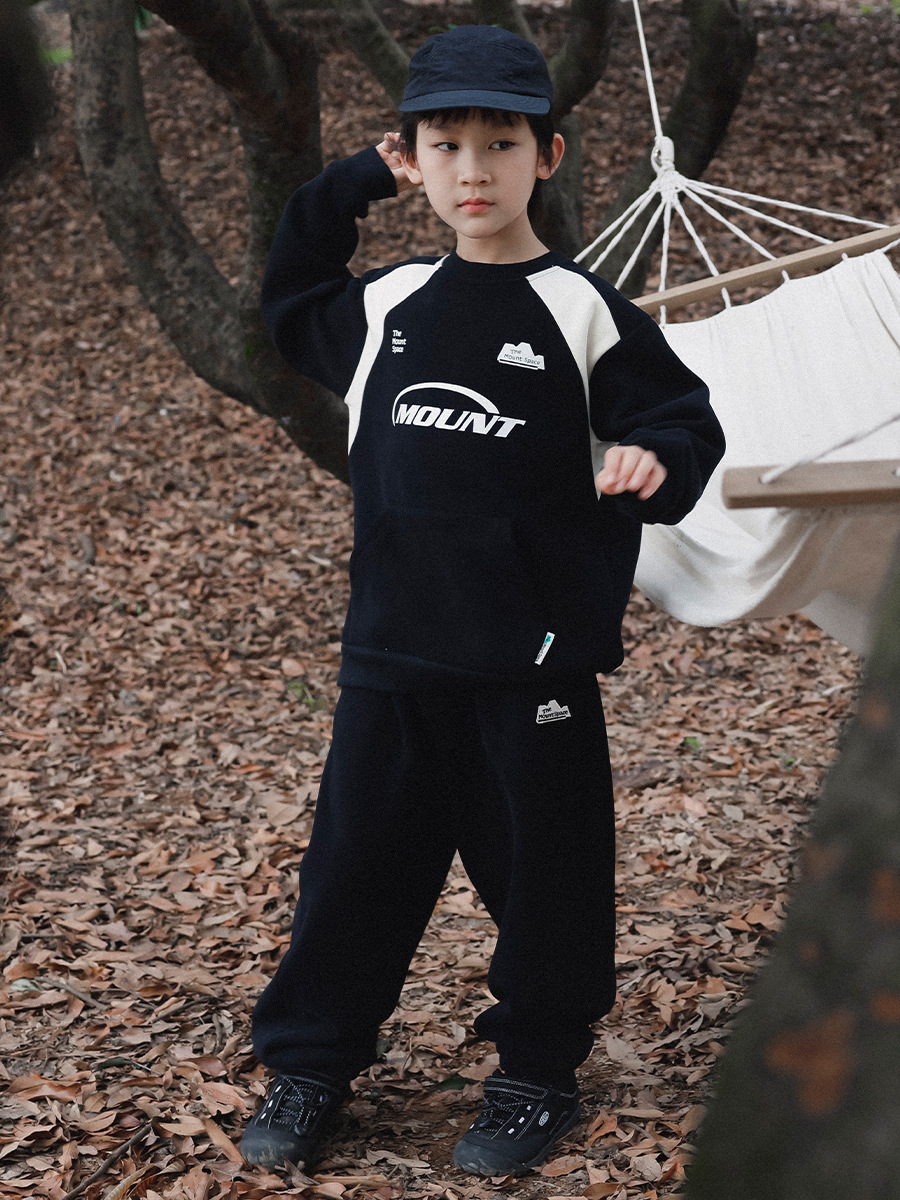 男童戶外加厚加絨衛衣束腳褲子套裝