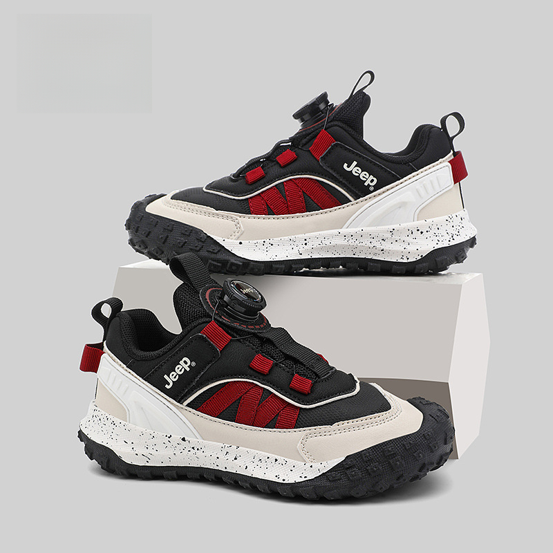 兒童春秋紐扣防滑登山跑步鞋