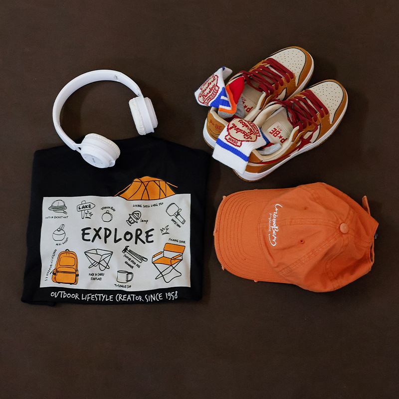 兒童戶外露營印花T恤