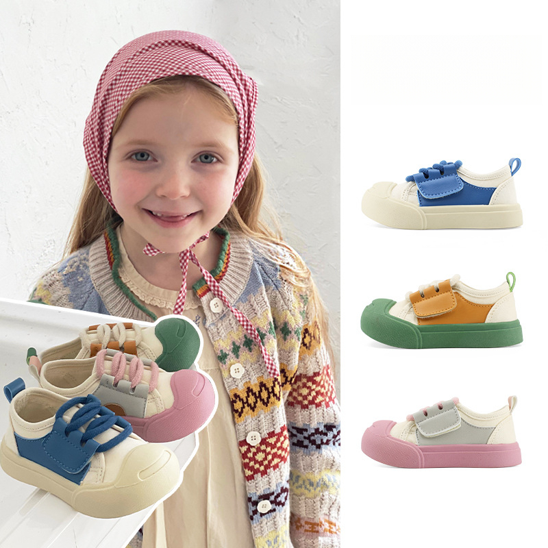 兒童春季魔術貼帆布運動鞋