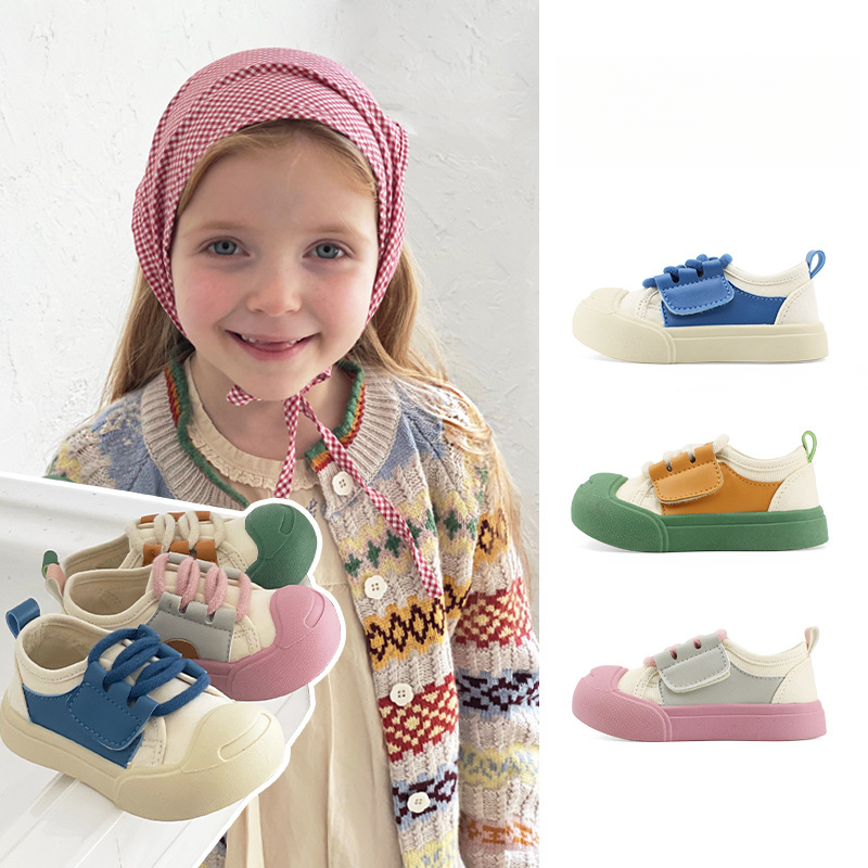 兒童春季魔術貼帆布運動鞋