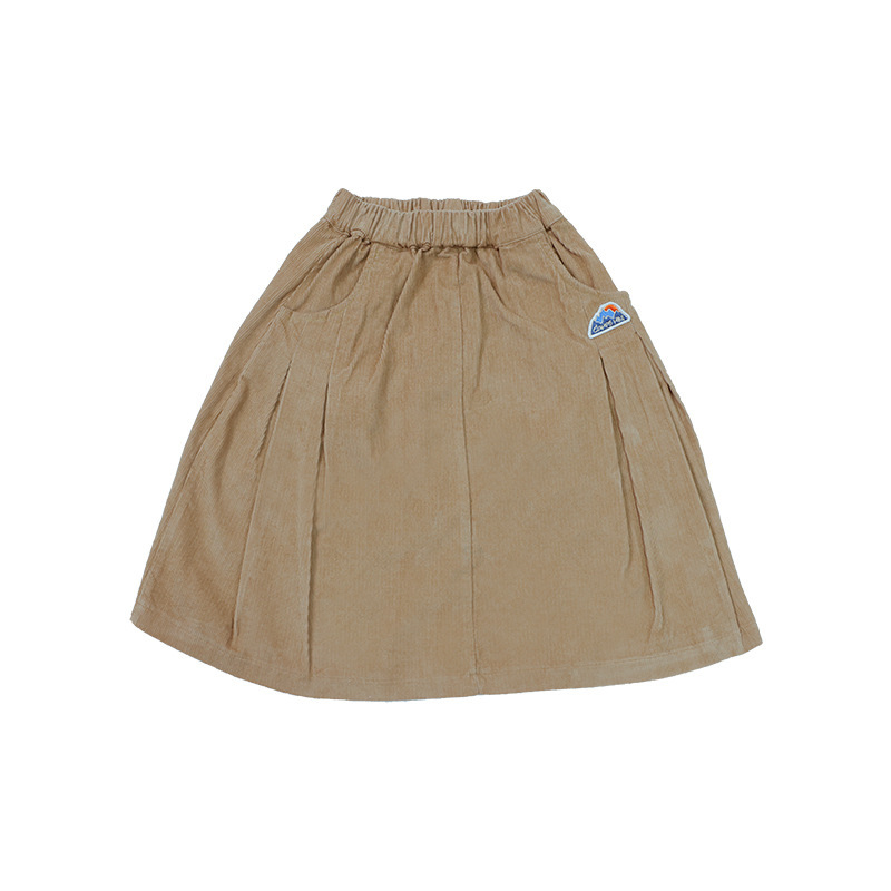 女童春季復古純色燈芯絨A字半身裙