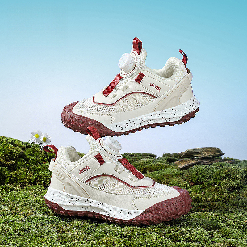 兒童春秋紐扣防滑登山跑步鞋