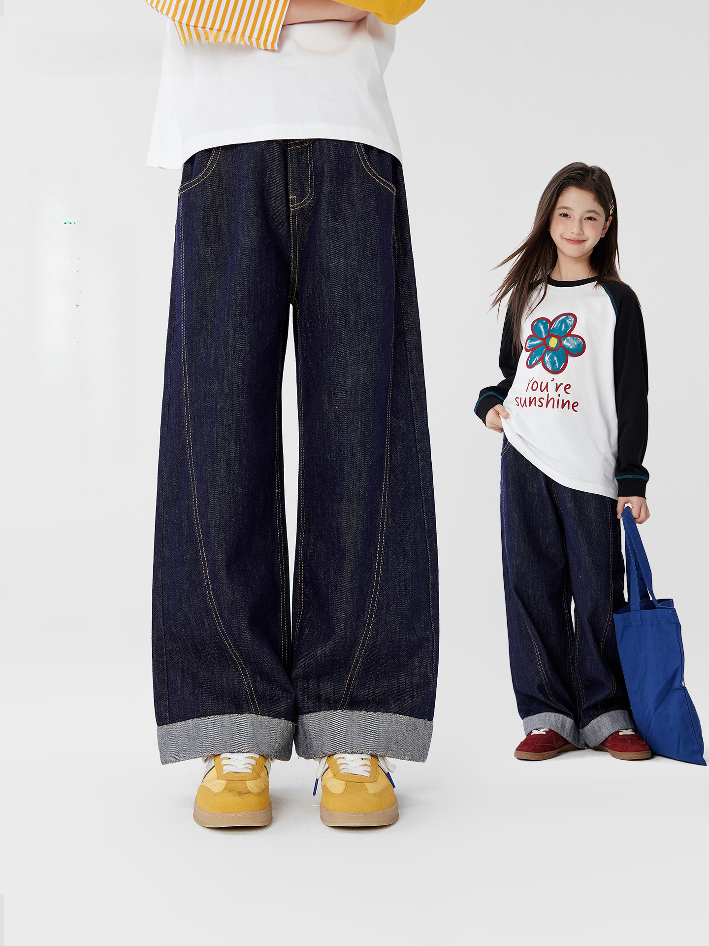 女童防褪色春秋洋氣直筒牛仔褲