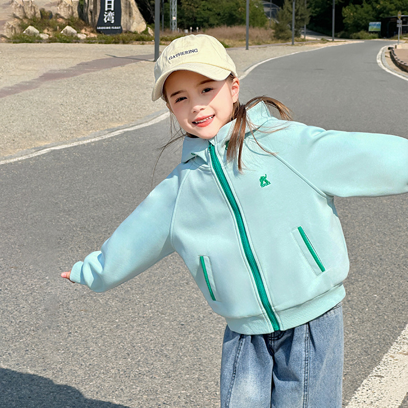 女童春秋290g休閒運動連帽衛衣外套
