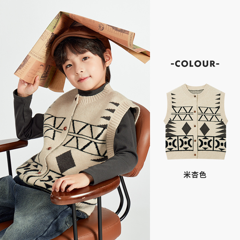 男童提花毛衫坎肩開衫馬甲背心