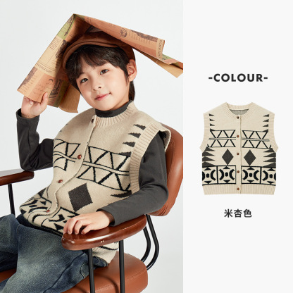 男童提花毛衫坎肩開衫馬甲背心