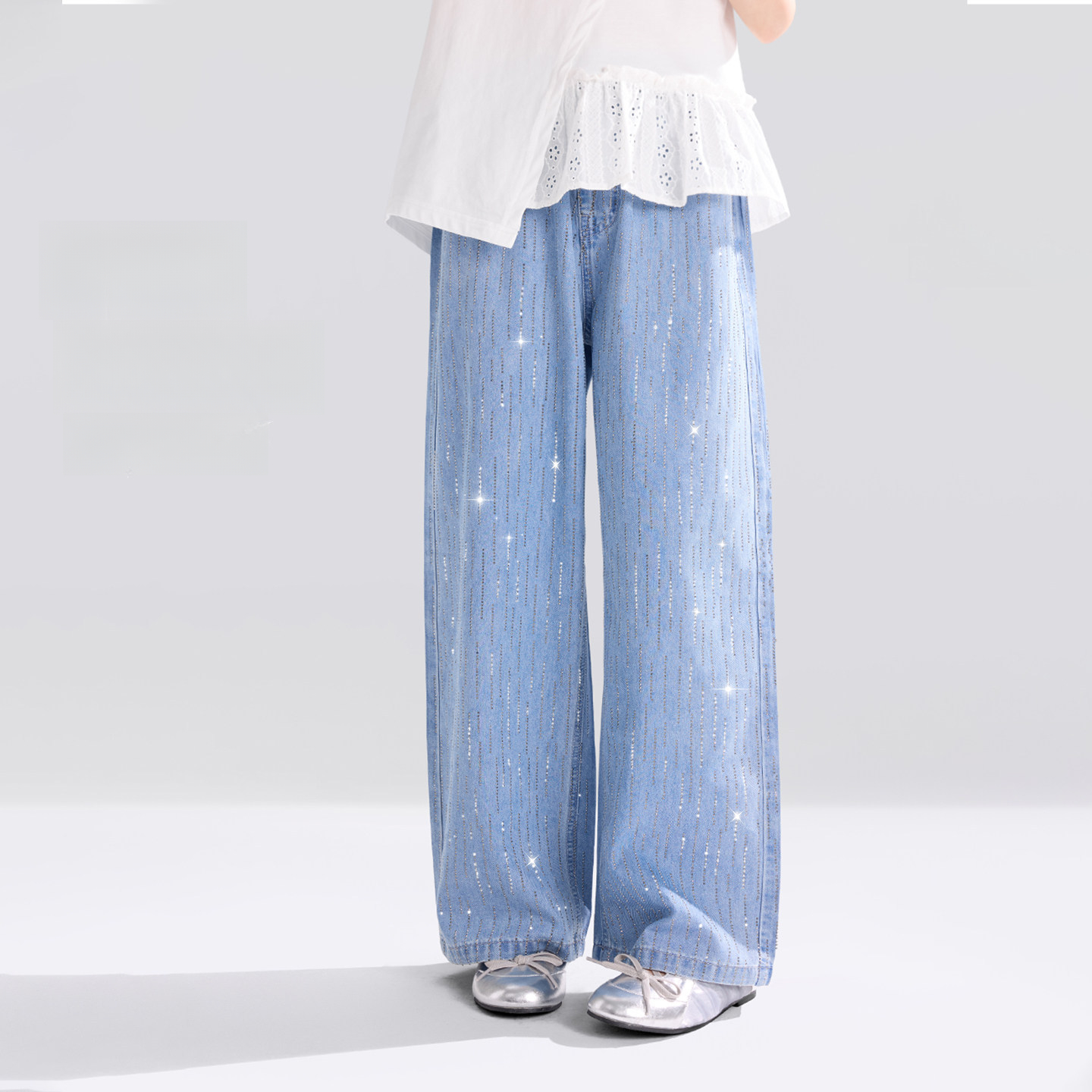 女童夏季流星燙鑽牛仔褲