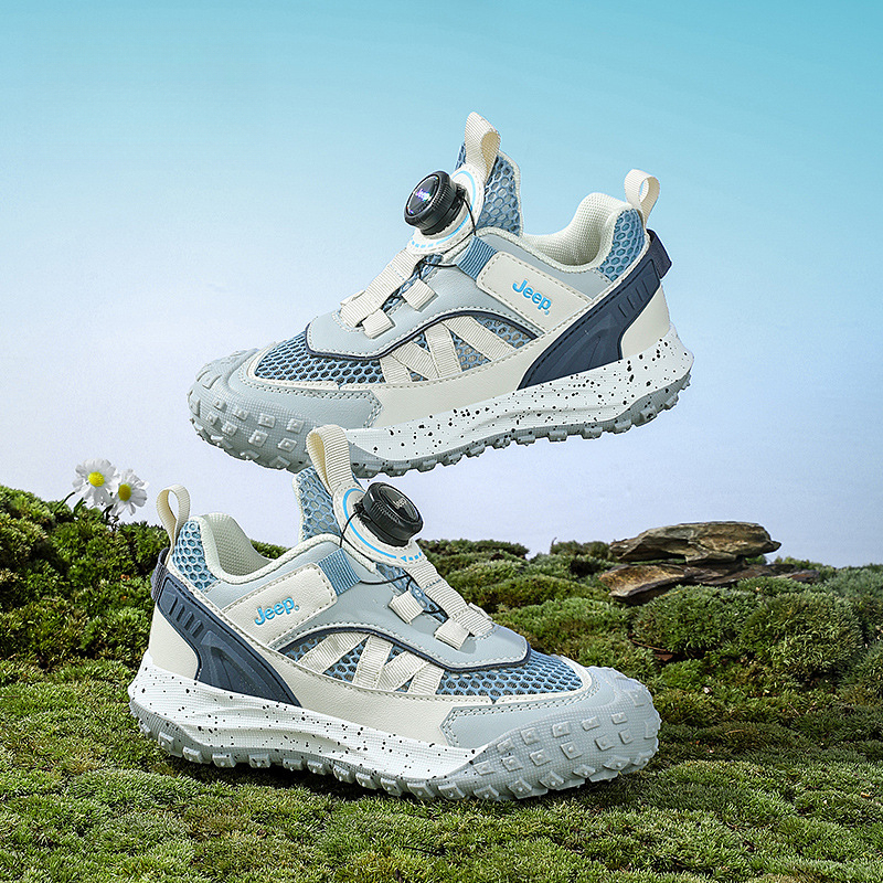 兒童春秋紐扣防滑登山跑步鞋