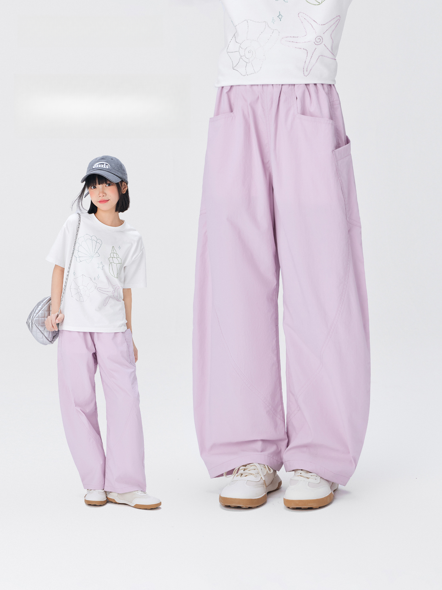 女童夏季廓形透氣彎刀褲