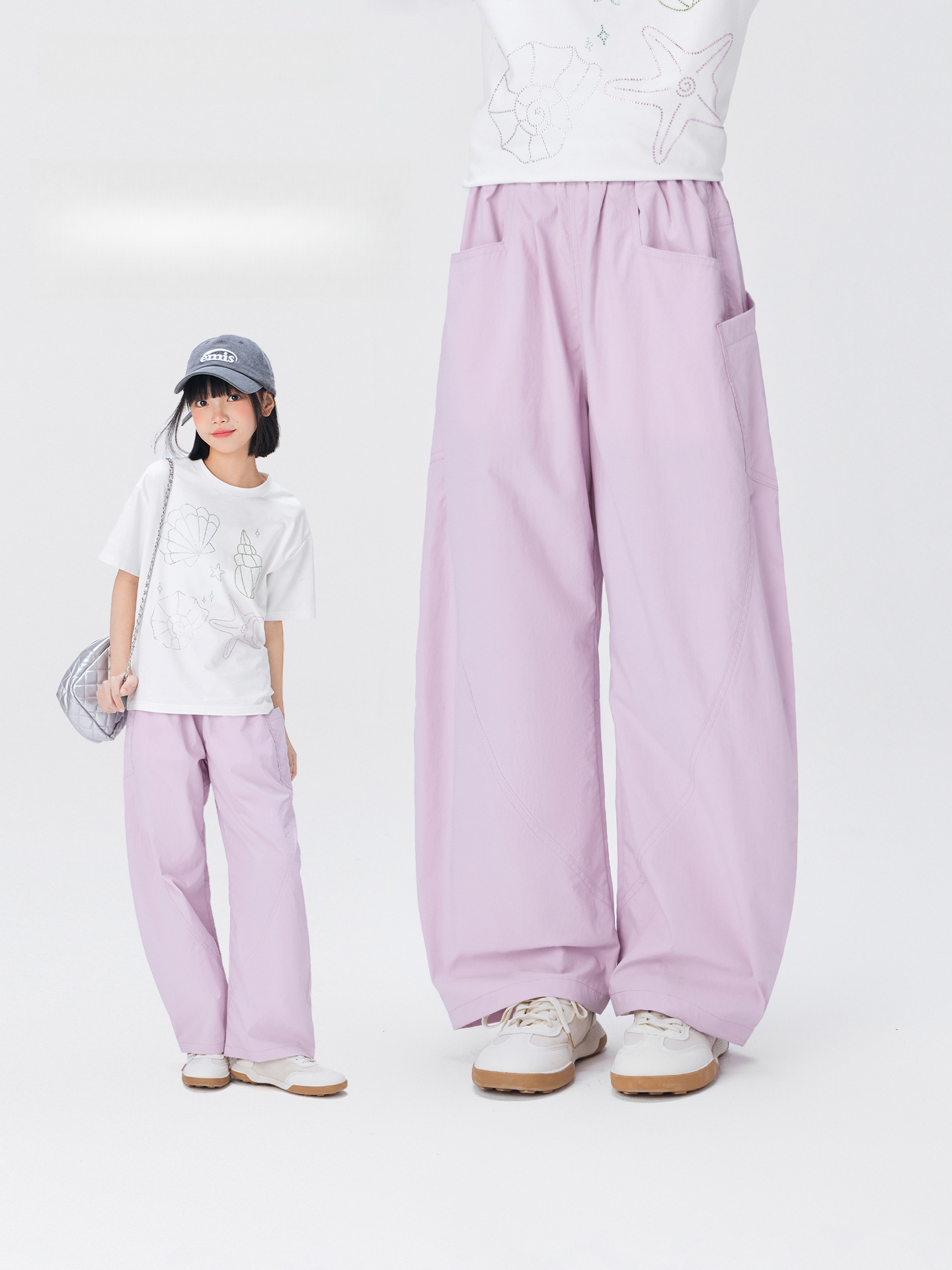 女童夏季廓形透氣彎刀褲