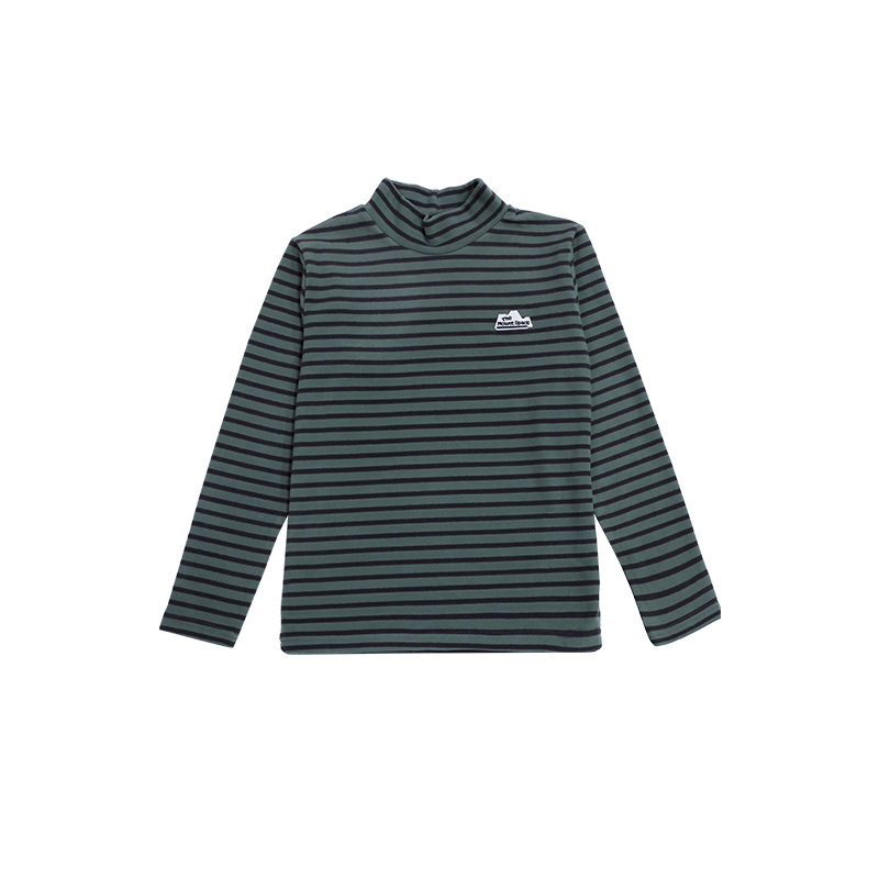 兒童冬季半高領條紋長袖打底衫